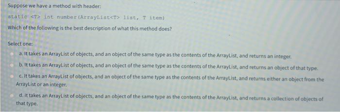 Solved Suppose we have a method with header: static int | Chegg.com