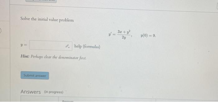 Solved Solve the initial value problem 32 + y2 2y y(0) = | Chegg.com