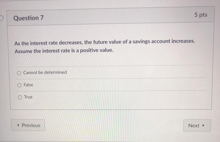 Solved 5 pts Question 7 As the interest rate decreases, the | Chegg.com