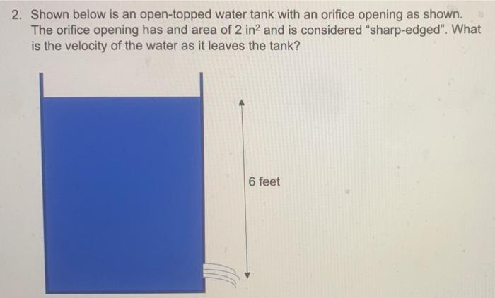 Solved 2. Shown below is an open-topped water tank with an | Chegg.com