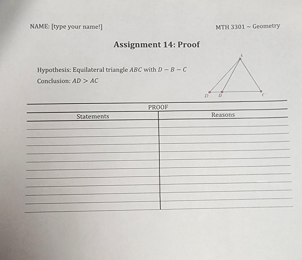 Solved Assignment 14 Proof Hypothesis Equilateral triangle