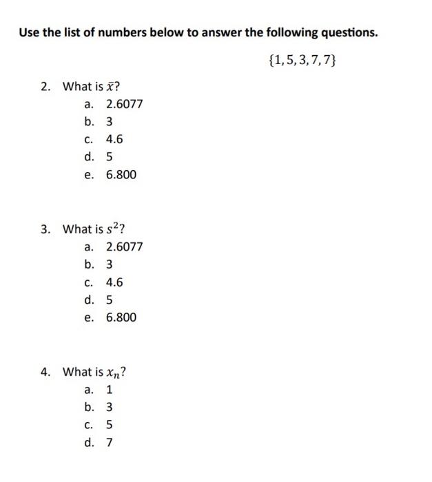 Solved Use the list of numbers below to answer the following | Chegg.com