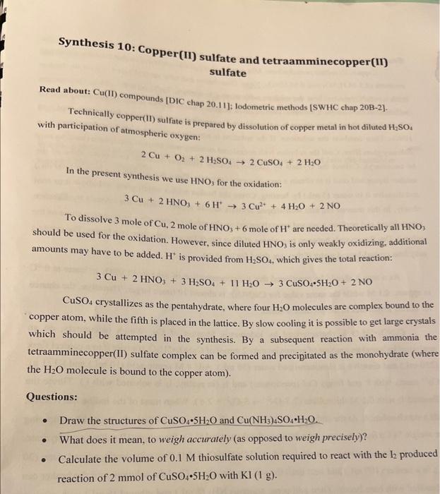 Solved questions to reaction copper(II)sulfate and