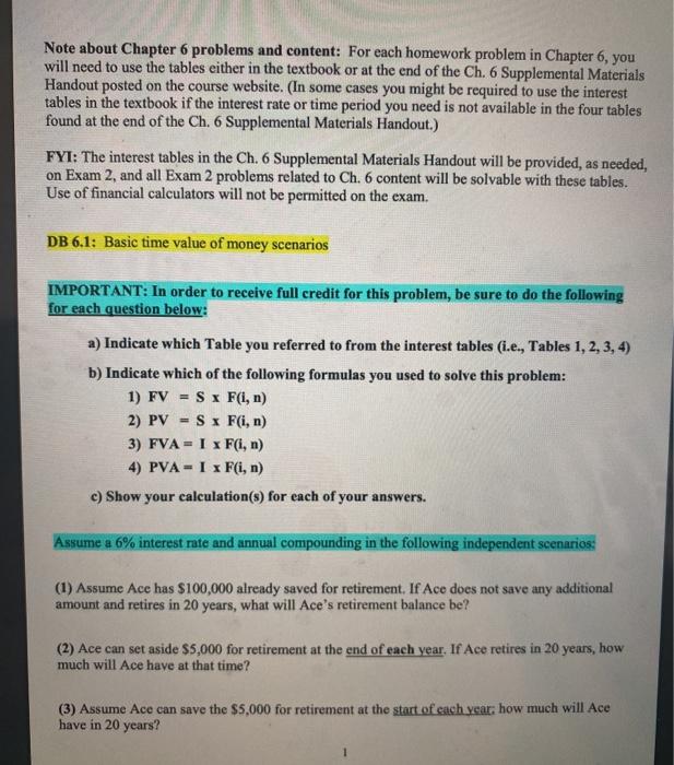 Solved Note about Chapter 6 problems and content: For each | Chegg.com