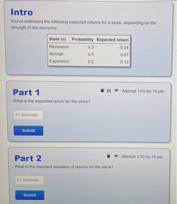 Solved You've Estimated The Following Expected Returns For A | Chegg.com