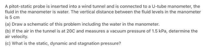 Solved A pitot-static probe is inserted into a wind tunnel | Chegg.com