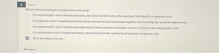 Solved 1 point Which of the following is true about the rock | Chegg.com