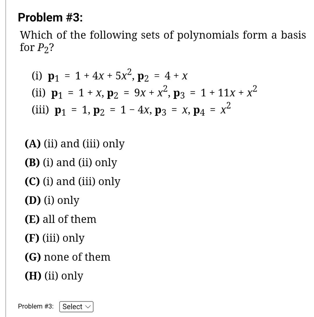 Solved Problem #3: Which of the following sets of | Chegg.com
