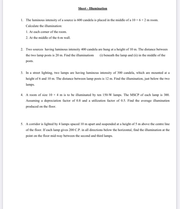 Solved Sheet Illumination 1. The luminous intensity of a