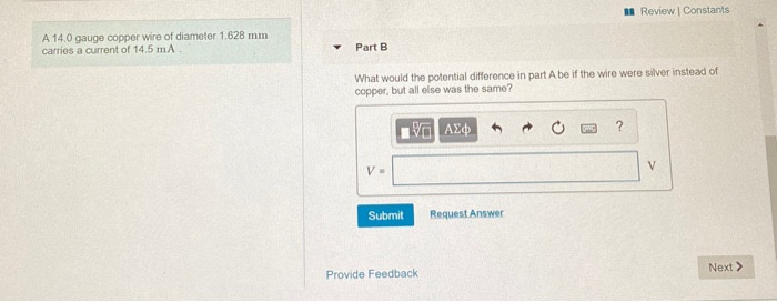 Solved Review Constants A 14.0 gauge copper wire of diameter | Chegg.com
