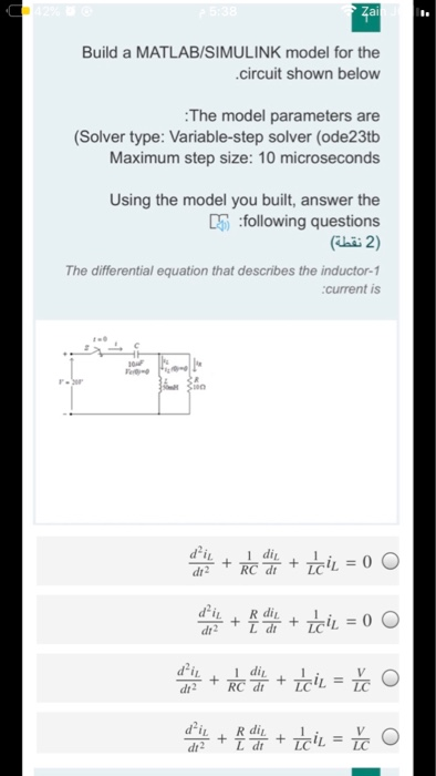 Solved 2 Zai Build a MATLAB/SIMULINK model for the .circuit | Chegg.com