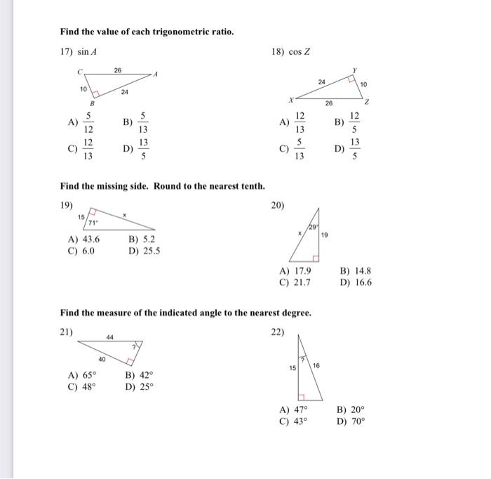 Find the value of deals each trigonometric ratio