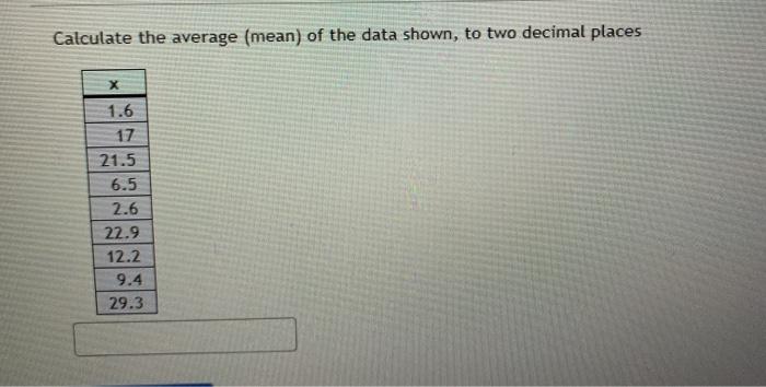 Solved Calculate the average (mean) of the data shown, to | Chegg.com