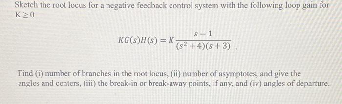 Solved Sketch the root locus for a negative feedback control | Chegg.com