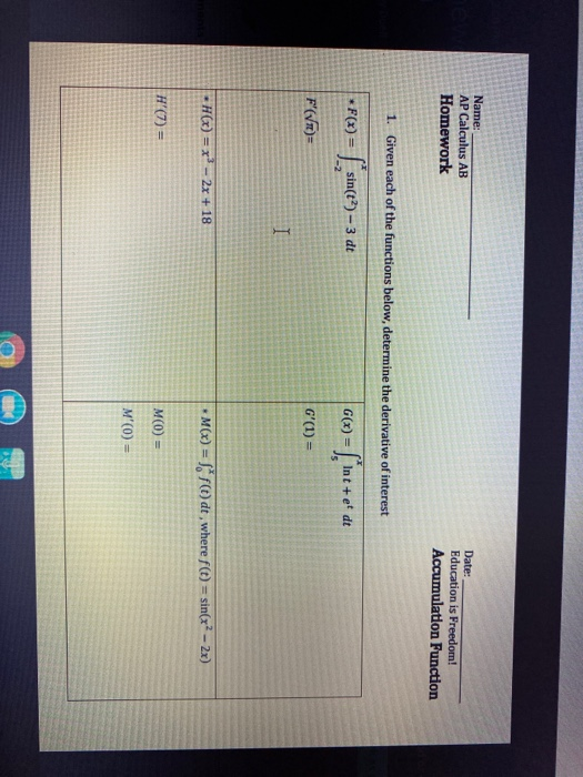 day #35 homework ap calculus ab