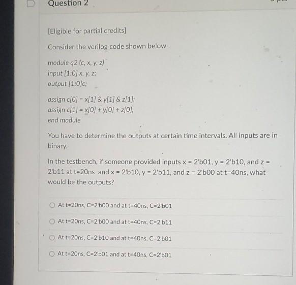 Solved Question 2 [Eligible for partial credits Consider the | Chegg.com