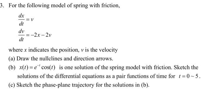 Solved 3. For the following model of spring with friction, | Chegg.com