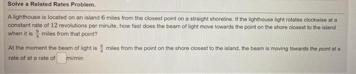 Solved Solve a Related Rates Problem. A lighthouse is | Chegg.com