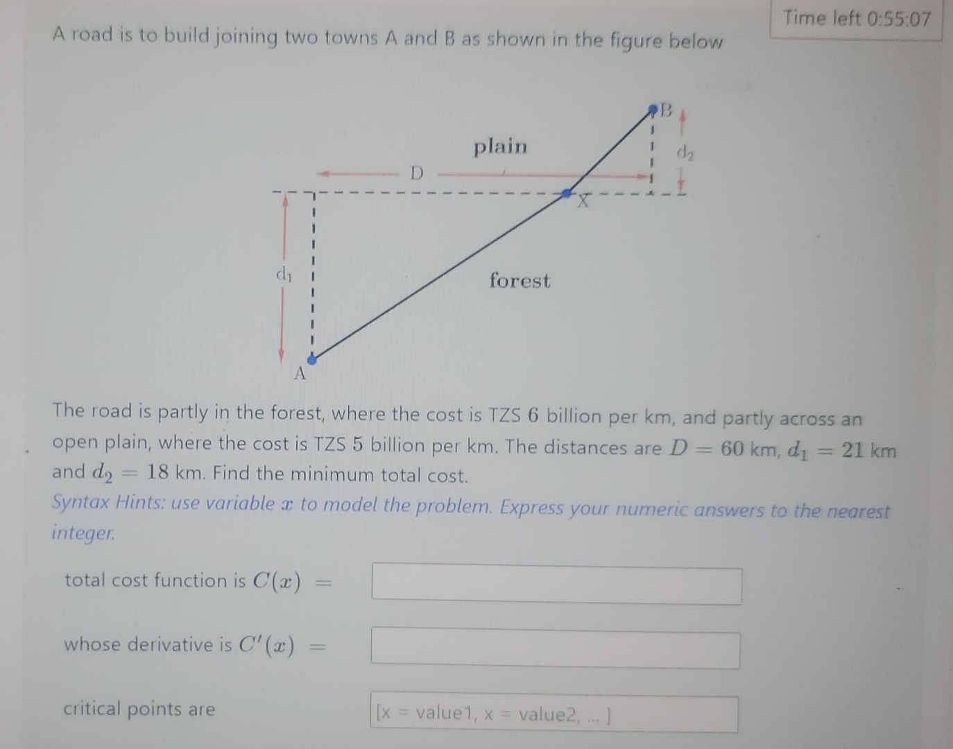 Solved A Road Is To Build Joining Two Towns A And B ﻿as | Chegg.com