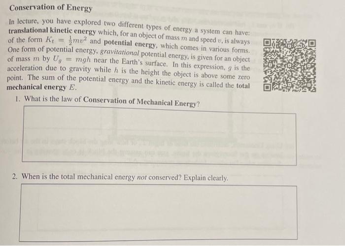 Solved Conservation Of Energy In Lecture, You Have Explored | Chegg.com ...