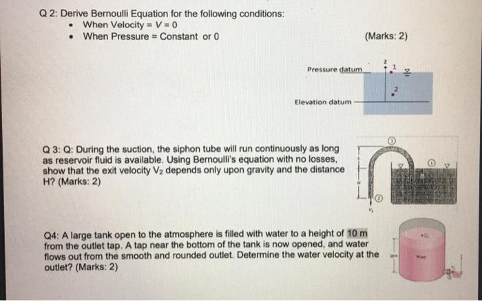 Solved Q2: Derive Bernoulli Equation for the following | Chegg.com