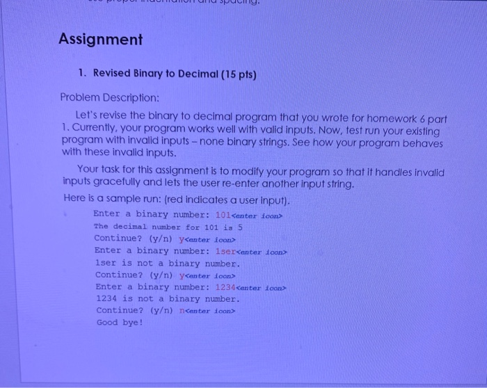 Solved Assignment 1. Revised Binary to Decimal (15 pts) | Chegg.com