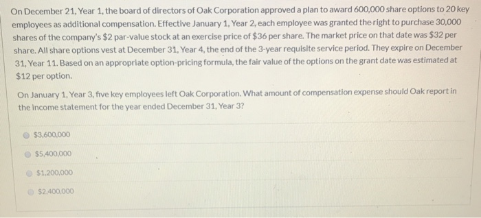 Solved On December 21, Year 1, the board of directors of Oak | Chegg.com