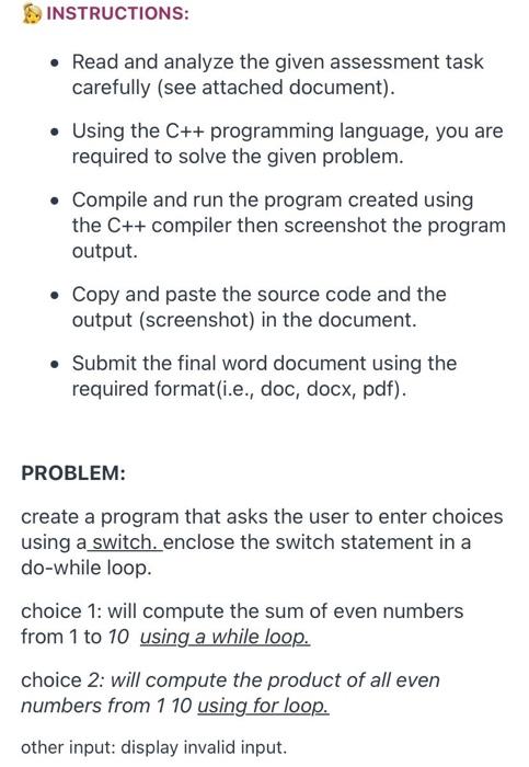 Solved INSTRUCTIONS: Read and analyze the given assessment | Chegg.com