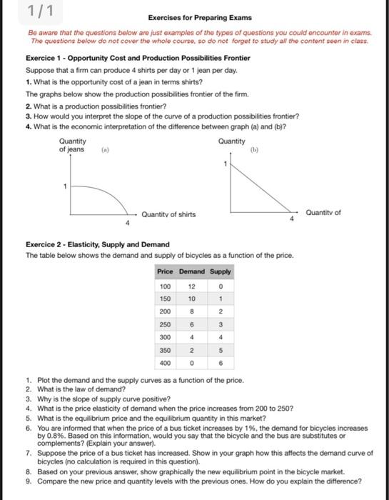 Solved 1/1 Exercises For Preparing Exams Be Aware That The | Chegg.com