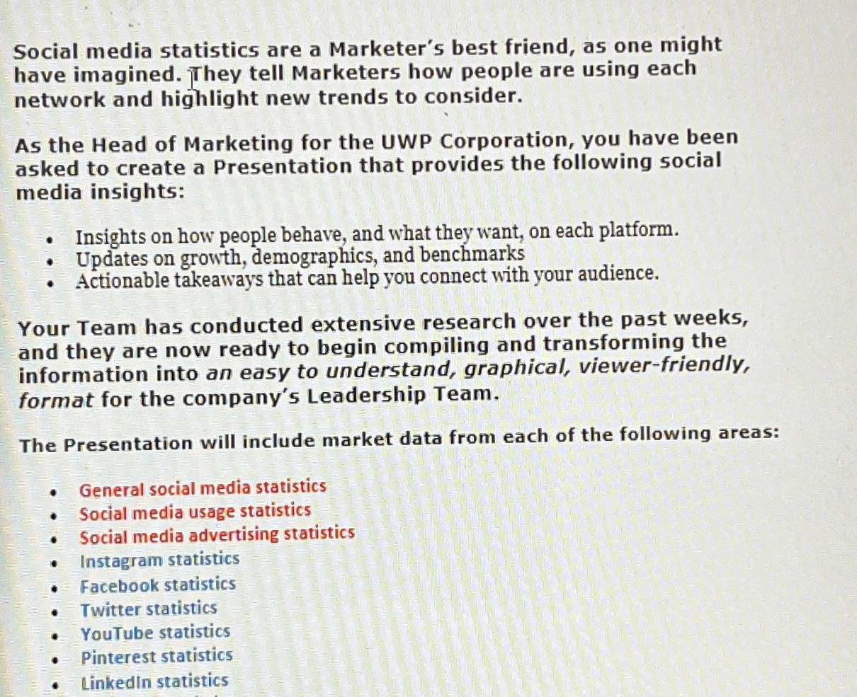 Solved Social media statistics are a Marketer's best friend, | Chegg.com