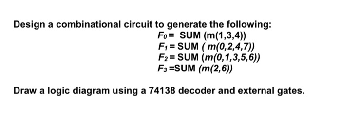 Solved Design a combinational circuit to generate the | Chegg.com