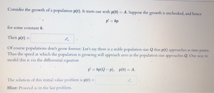 Solved Consider the growth of a population p(t). It starts | Chegg.com