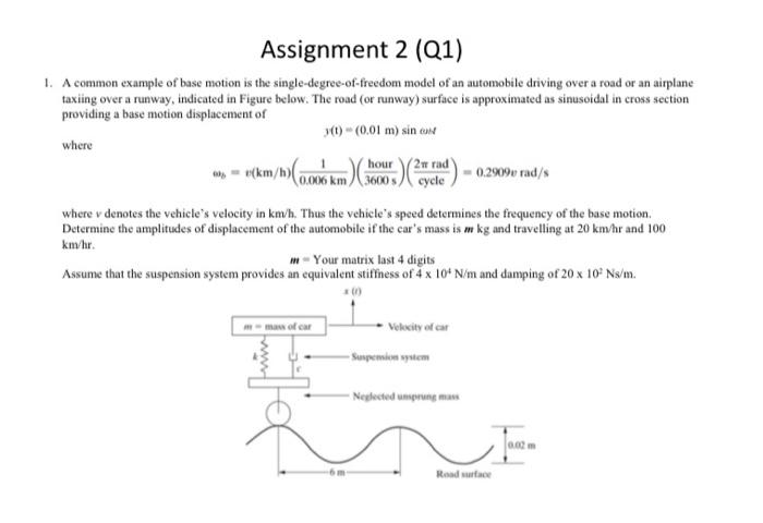 Solved Assignment 2 (Q1) 1. A Common Example Of Base Motion | Chegg.com