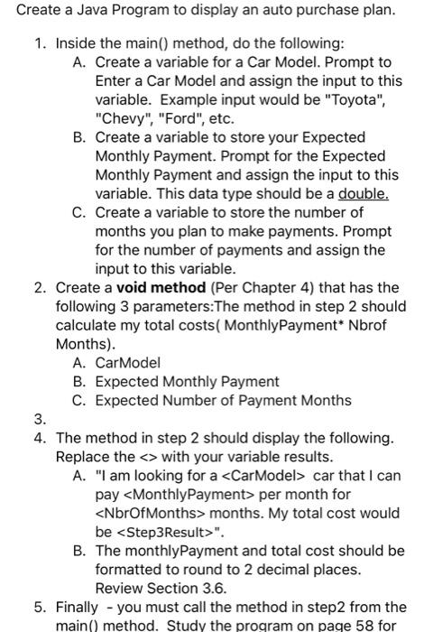 Solved Create a Java Program to display an auto purchase | Chegg.com