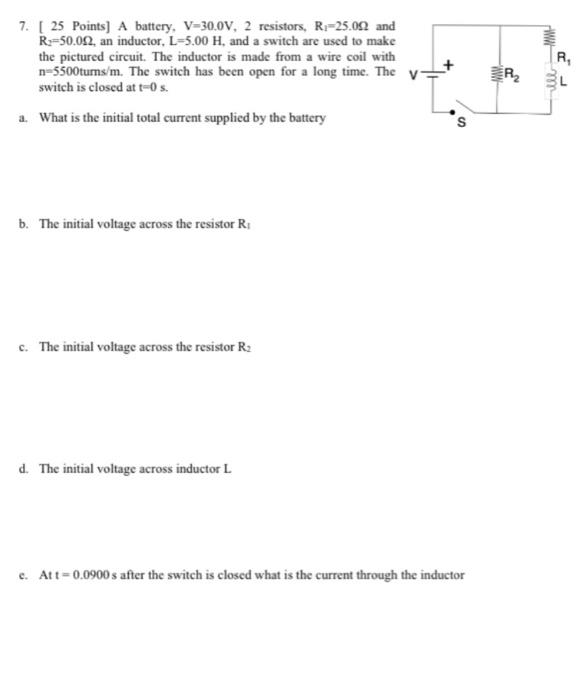 Solved R 7 25 Points A Battery V 30 0v 2 Resistors Chegg Com