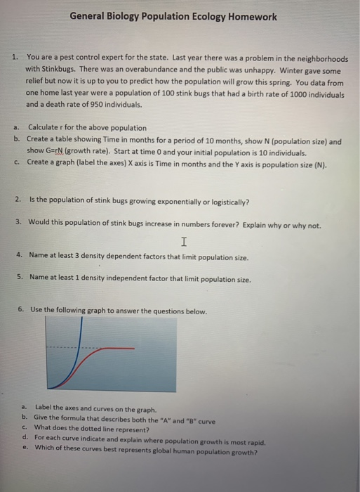 Solved General Biology Population Ecology Homework 1. You | Chegg.com