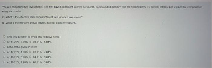 Solved You are comparng two investments. The first pays 5.8 | Chegg.com