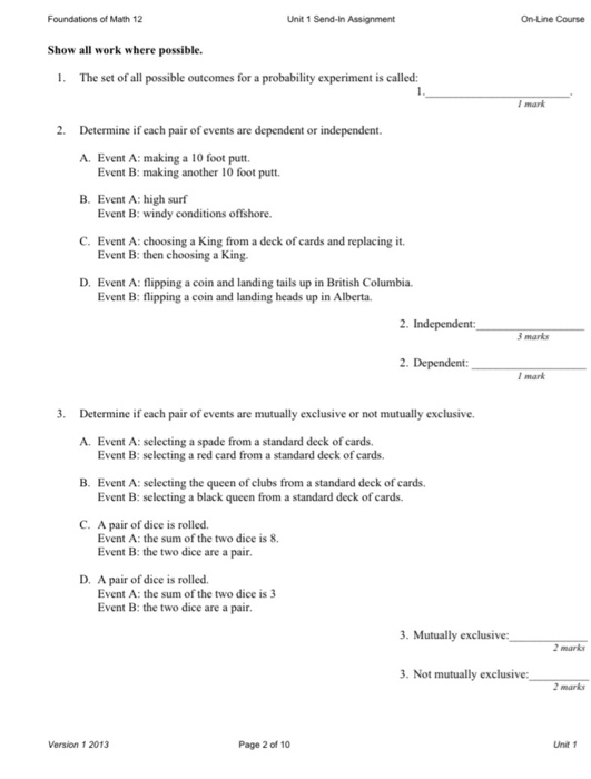 Solved Foundations Of Math 12 Unit 1 SendIn Assignment O&hellip;