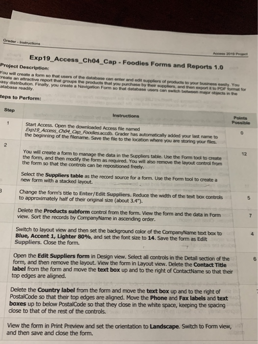 Exp19_access_ch04_cap - Foodies Forms And Reports 1.2 Grader - Instructions Exp19 Access Ch04_Cap - Foodies | Chegg.com