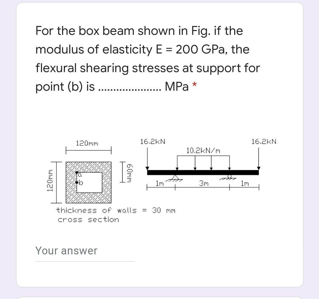 Solved For the box beam shown in Fig. if the modulus of | Chegg.com