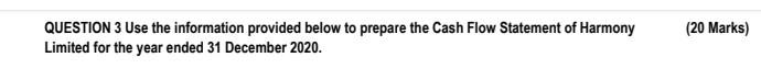 Solved 20 Marks Question 3 Use The Information Provided 2507