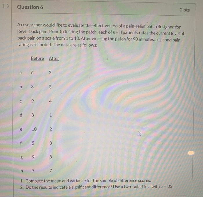 Solved Question 6 2 pts A researcher would like to evaluate | Chegg.com