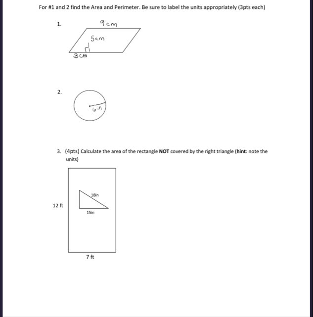Solved How to solve For #1 ﻿and 2 ﻿find the Area and | Chegg.com