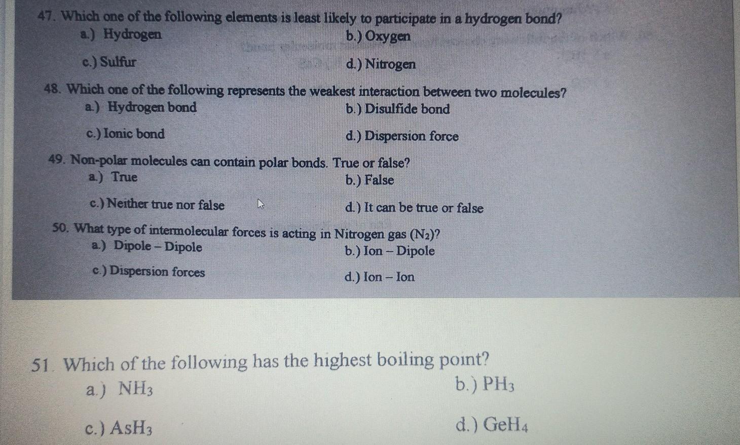 Solved 47. Which one of the following elements is least | Chegg.com