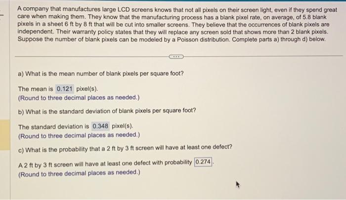 Solved A company that manufactures large LCD screens knows | Chegg.com