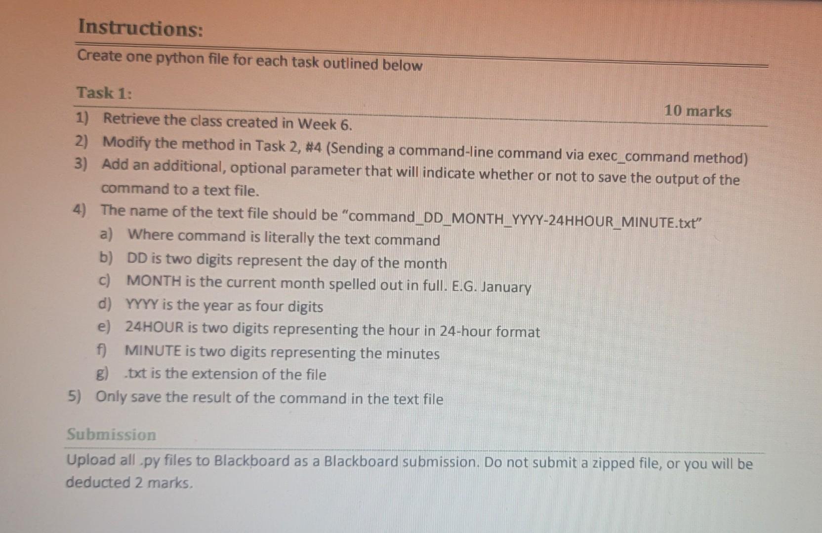Create one python file for each task outlined below | Chegg.com