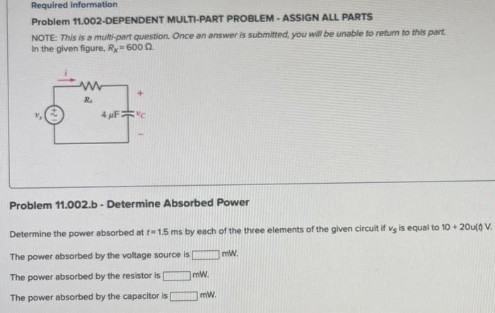 Solved Problem 11.002-DEPENDENT MULTI-PART PROBLEM - ASSIGN | Chegg.com