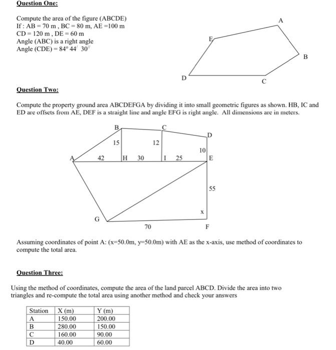 Solved Question One: Compute the area of the figure (ABCDE) | Chegg.com