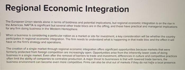 Solved Regional Economic Integration The European Union | Chegg.com