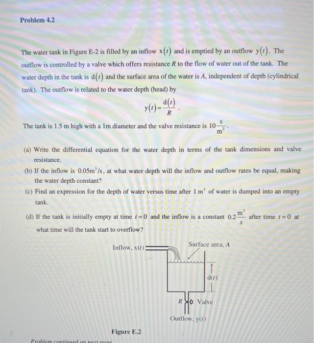 Solved The water tank in Figure E-2 is filled by an inflow | Chegg.com